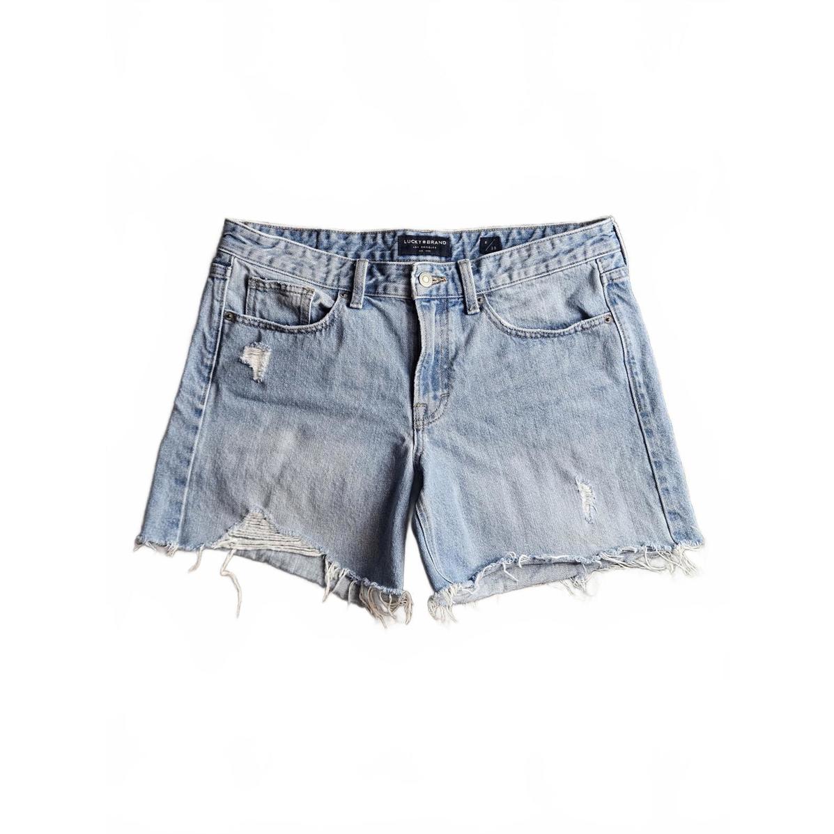 Lucky Brand Boyfriend Denim Shorts Womens 628 Distressed Cutoff Light Wash D58